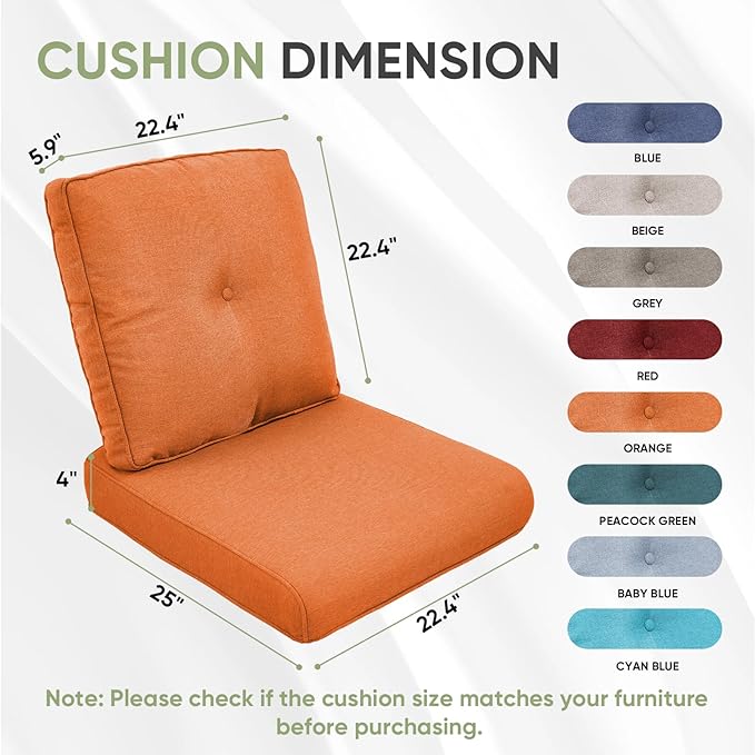 Outdoor Cushion Set of 4, Waterproof Outdoor Seat Cushions 25x22, Patio Chair - Image 2