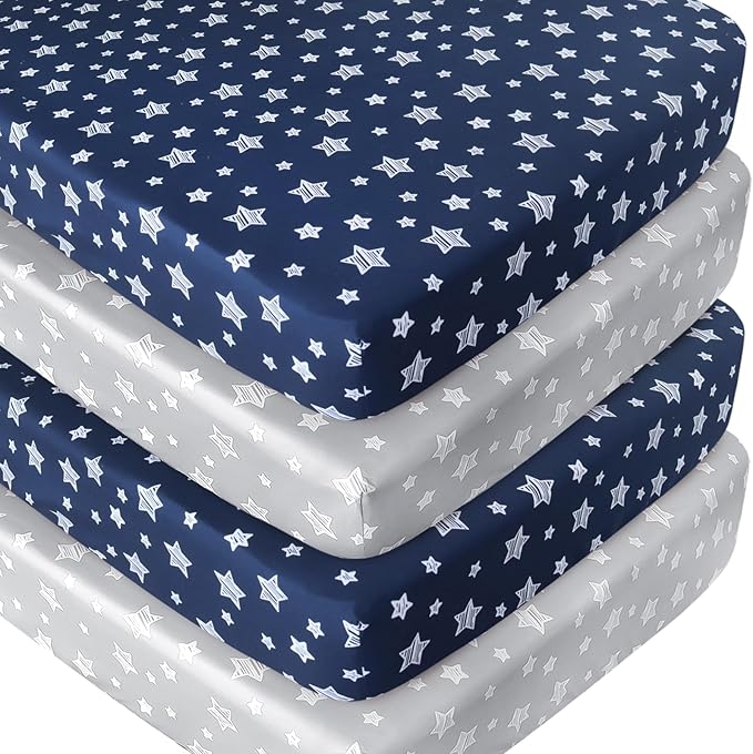 Crib Sheets 4 Pack, Fitted Crib Sheets by Moonsea