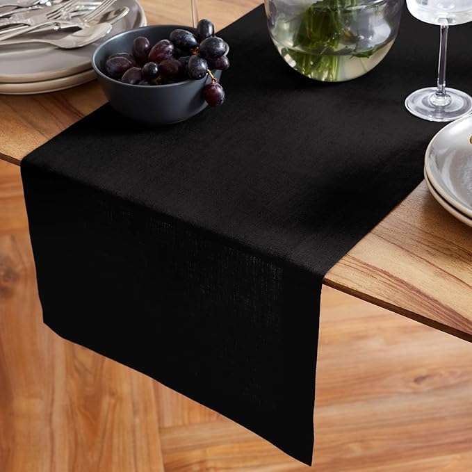 Solino Home 100% Pure Linen Black Table Runner 72 Inches - Image 2