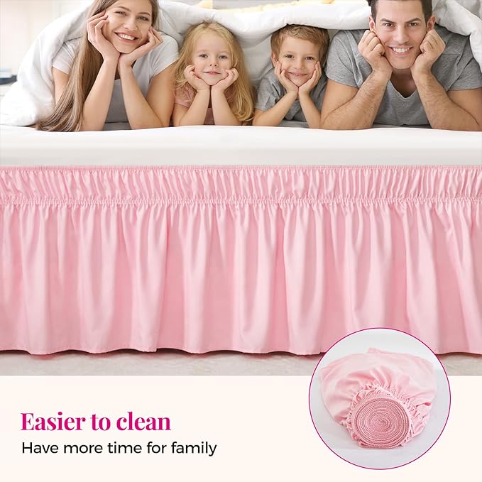 RIMELA Pink Bed Skirt Queen Size 18 Inch Drop, Elastic Bed Skirting - Image 7