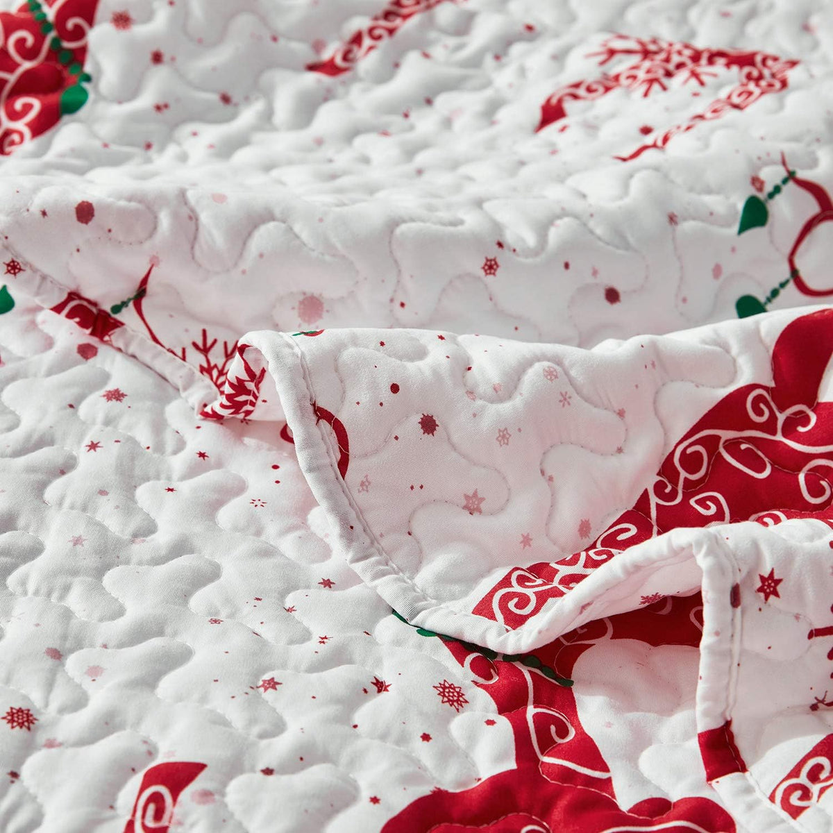 hansleep christmas bedspread king size, red reindeer quilt showing dimensions