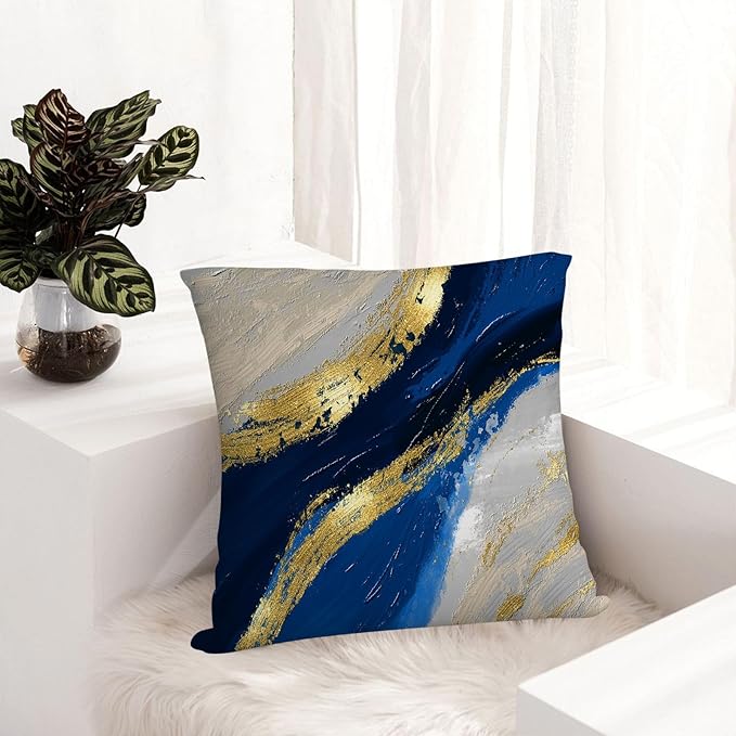 Navy Blue and Gold Throw Pillow Covers 18x18 Inches Set of 4, Modern Decorative - Image 4