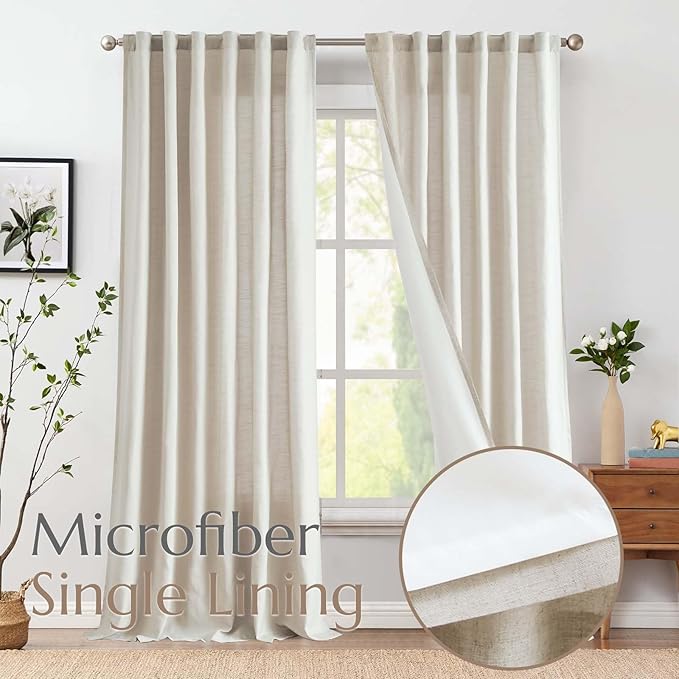 jinchan Beige Lined Linen Blend Curtains - Image 2