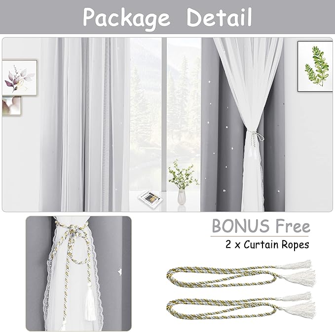 Kinryb Sheer Overlay Curtains for Girls Bedroom, 84 Inches Double Layer Panles - Image 7