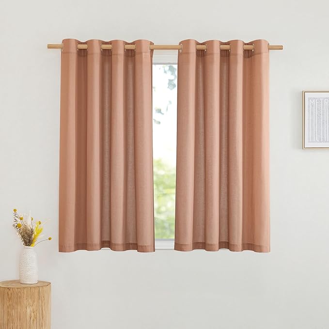NICETOWN Thick Linen Terracotta Curtains 54 inch Length, Grommet Linen Burlap by NICETOWN