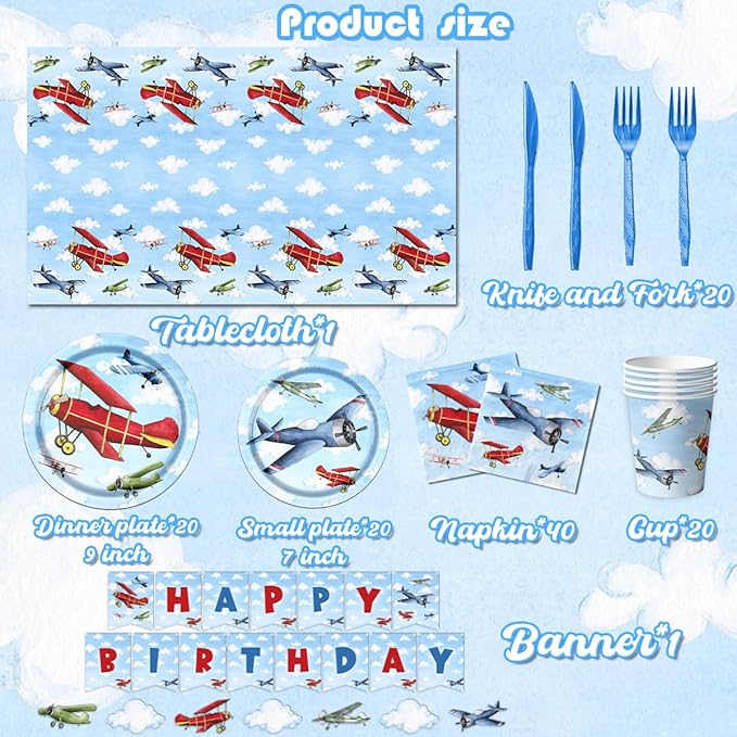 142pcs Airplane Birthday Party Decorations Airplane Party Tableware Supplies - Image 3