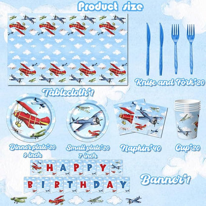 142pcs Airplane Birthday Party Decorations Airplane Party Tableware Supplies - Image 3