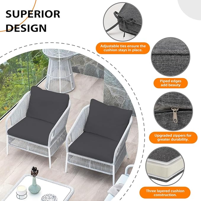 Sundale Outdoor Olefin Deep Seat Cushion, Patio Chair Cushion and Pillow - Image 4