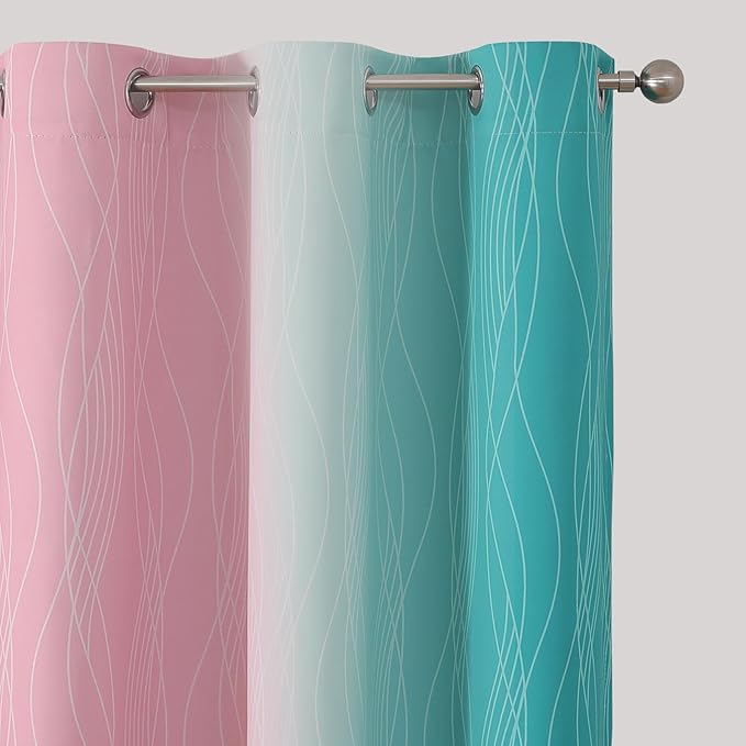 Estelar Textiler Pink and Teal Blackout Curtains - Image 4