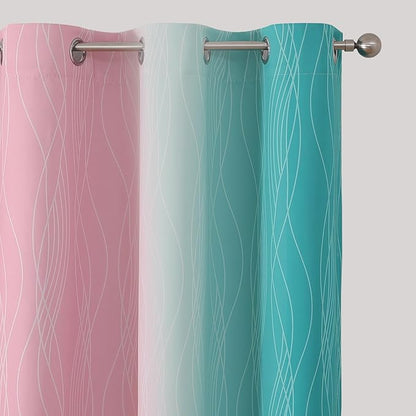 Estelar Textiler Pink and Teal Blackout Curtains - Image 4