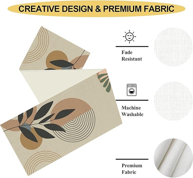 Boho Mid Century Leaves Table Runner, Modern Sun Moon Tropical Plants Leaf - Image 5