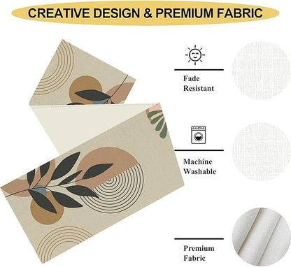 Boho Mid Century Leaves Table Runner, Modern Sun Moon Tropical Plants Leaf - Image 5