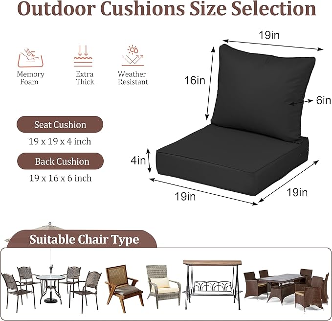 Waterproof Outdoor Chair Cushion Set of 4, Outdoor Cushions - Image 2