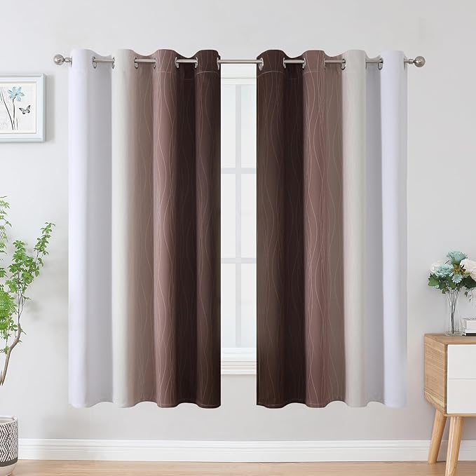 Estelar Textiler Brown and Greyish White Blackout Curtains 63 Inch Length 2 - Image 2