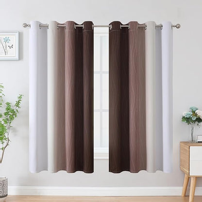 Estelar Textiler Brown and Greyish White Blackout Curtains 63 Inch Length 2 - Image 2