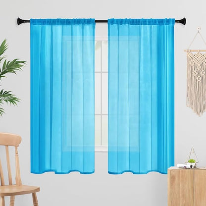 Sheer Curtains 45 Inches Long 2 Panels, Rod Pocket Short Curtain by laseniewa