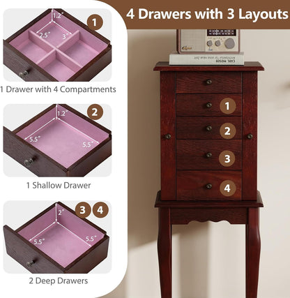 giantex standing jewelry armoire cabinet with 4 drawers, close-up detail