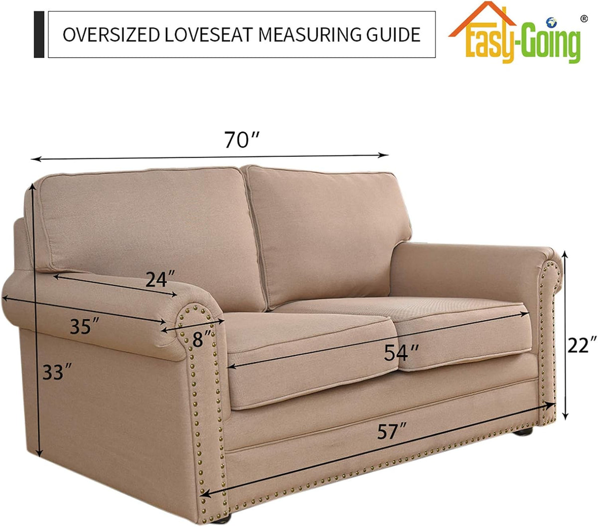 easy-going stretch oversized loveseat couch covers washable beige showing dimensions