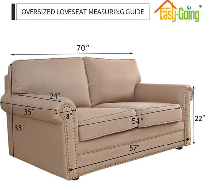 easy-going stretch oversized loveseat couch covers washable beige showing dimensions