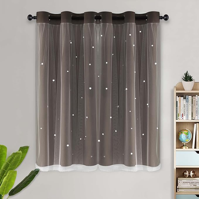 Kinryb Star Cutout Curtains Decorative 63 Inch Length Curtains - Image 2