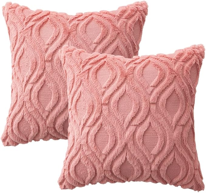MIULEE Coral Red Throw Pillow Covers 16x16 Inch, Soft Winter Plush Faux Wool - Image 6