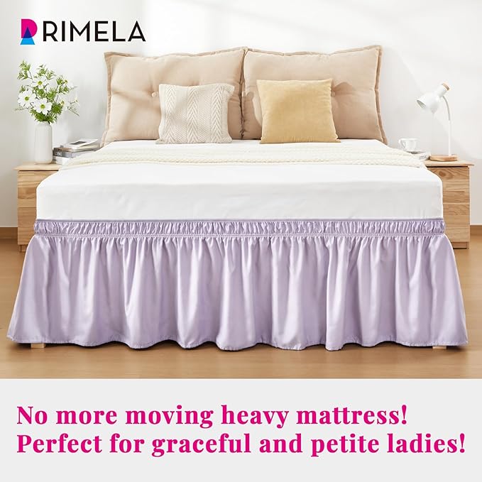 RIMELA Lavender Purple Bed Skirt Queen Size 15 Inch Drop, Wrap Around Elastic - Image 4