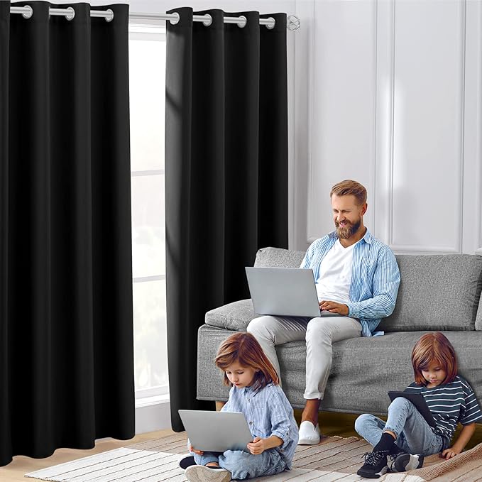 HOMEIDEAS Blackout Curtains for Bedroom 52 X 96 Inch Long 2 Panels Set Black - Image 2