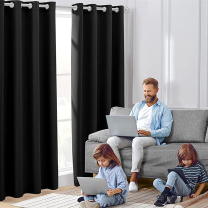 HOMEIDEAS Blackout Curtains for Bedroom 52 X 96 Inch Long 2 Panels Set Black - Image 2