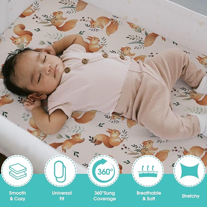 Pack n Play Sheets, BROLEX 2 Pack Mini Crib Sheets, Stretchy Portable Fitted - Image 5