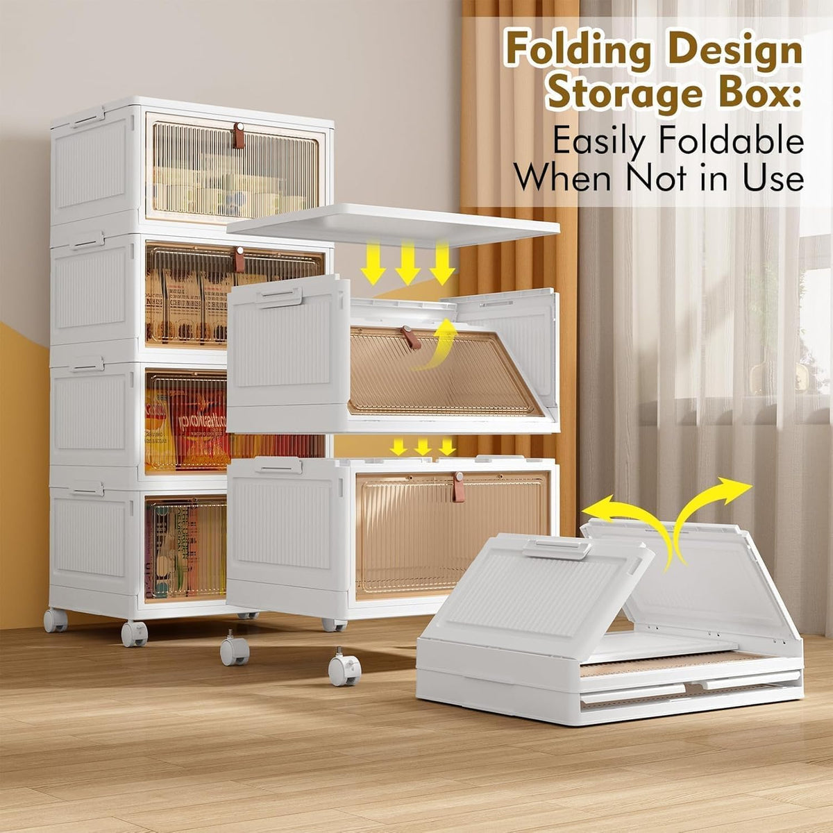 yfxcvsl 4 tier plastic storage bins with lid, side view