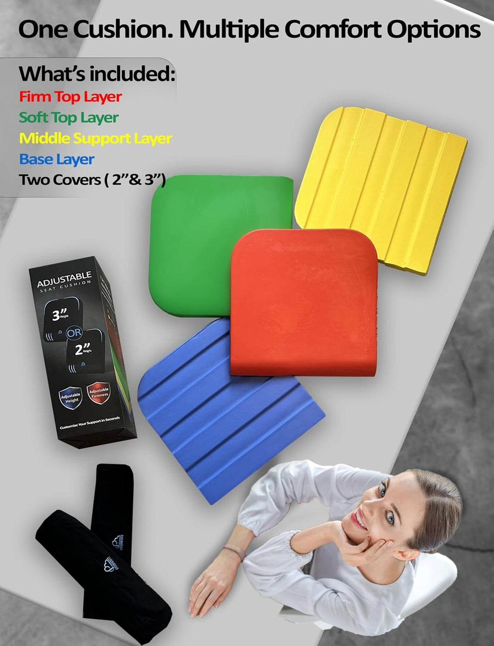 Adjustable Memory Foam Seat Cushion, Custom Height & Firmness, Ergonomic ...