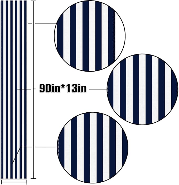 Navy Blue and White Striped Table Runner Nautical Theme Birthday Party - Image 3
