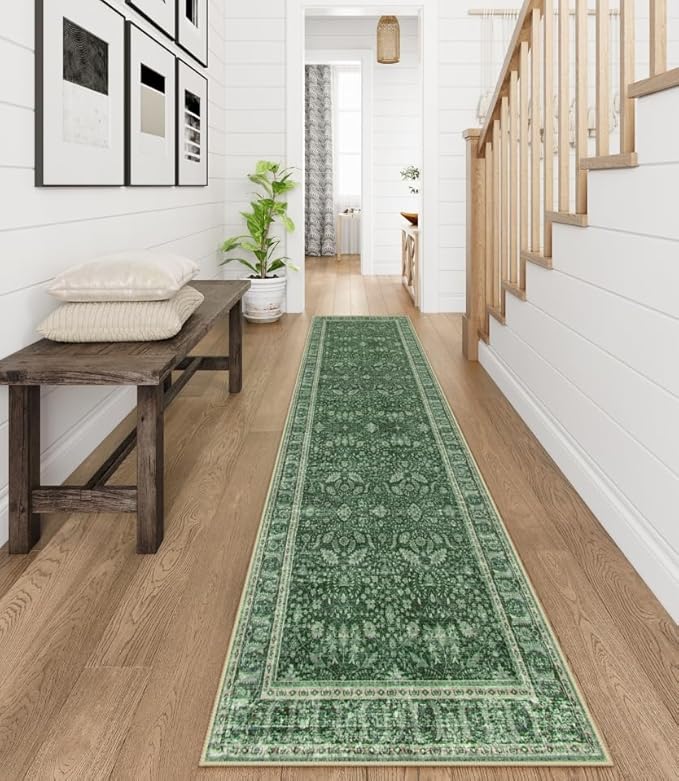 Lahome Vintage 2'6''x10' Green Washable Runners by Lahome