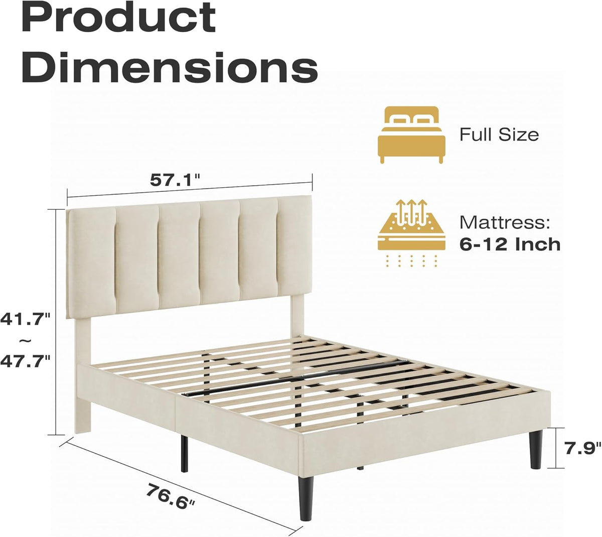 vecelo full size bed frame with upholstered headboard shown in use