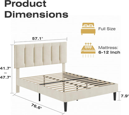 vecelo full size bed frame with upholstered headboard shown in use