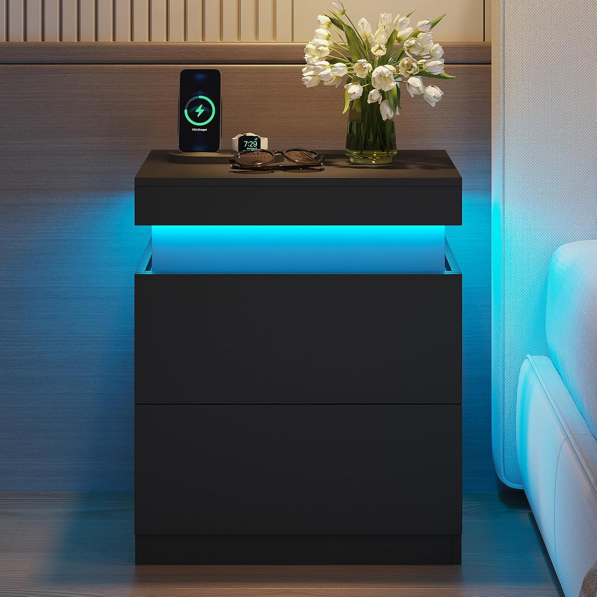 adorneve modern black nightstand set of 2,small bedside, package contents