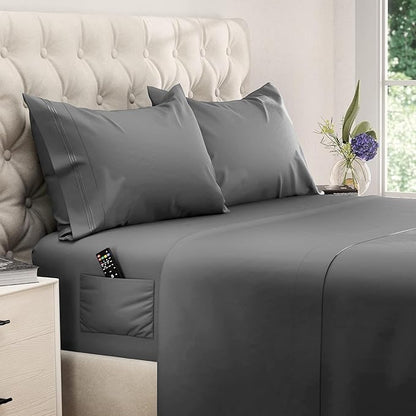 DREAMCARE California King Sheet Sets – 4 pcs Cooling Sheets – up to 21” Deep by DREAMCARE