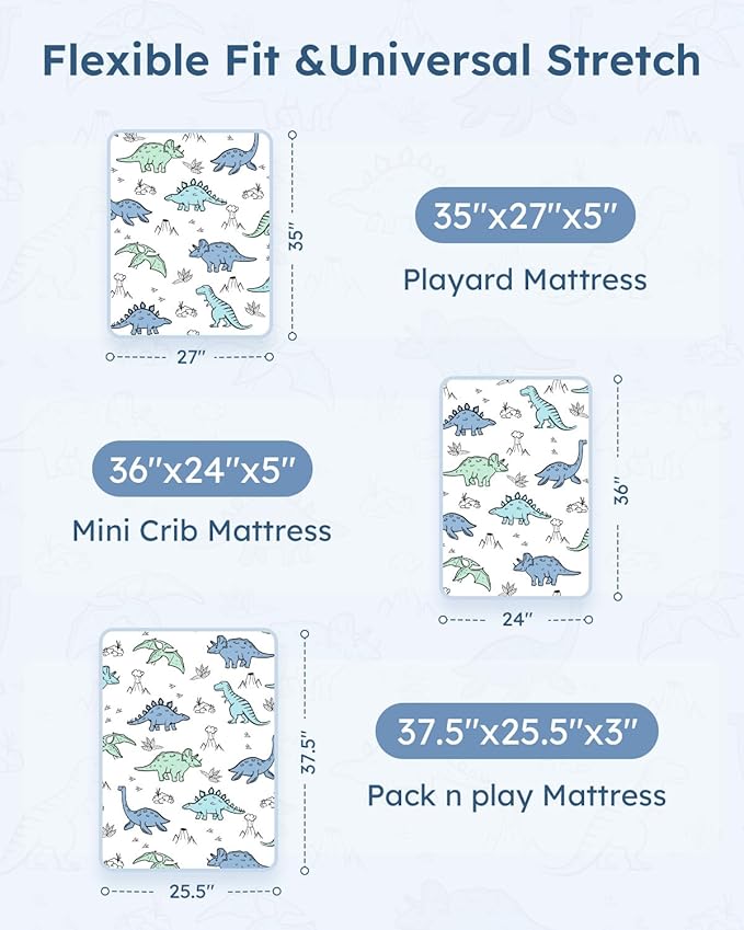 Pack and Play Sheets Fitted 3 Pack, Mini Crib Sheets - Image 3