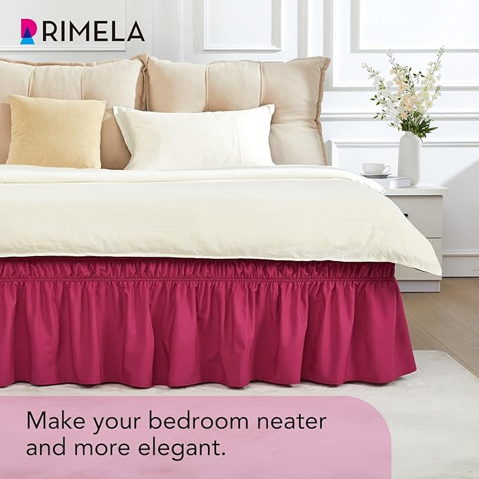 RIMELA Rose Purple Bed Skirt Queen Size 15 Inch Drop Elastic Wrap Around Dust - Image 9
