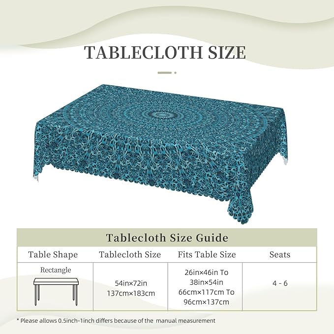 Mandala Tablecloth Turquoise Teal Blue Boho Ethnic Abstract Art Meditation - Image 3