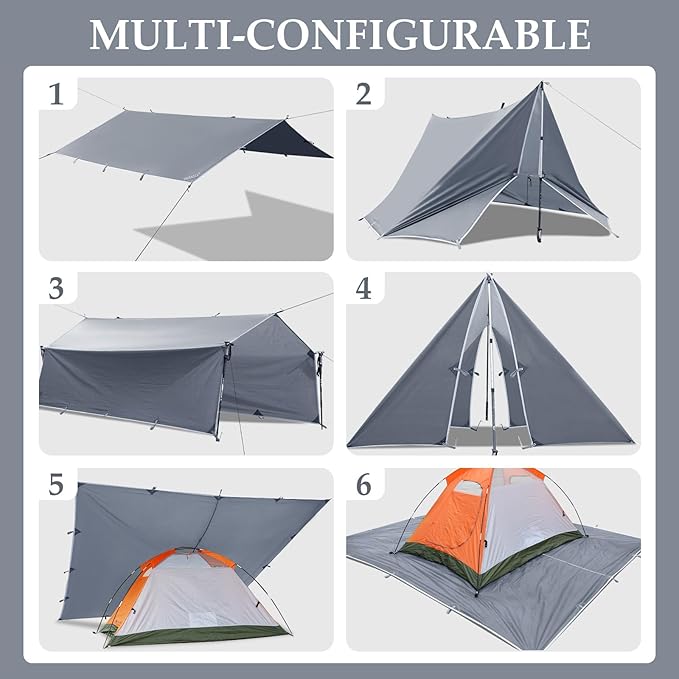 Camping Tarp Tent Portable Multifunctional Bushcraft Backpacking Tear-Resistant - Image 5