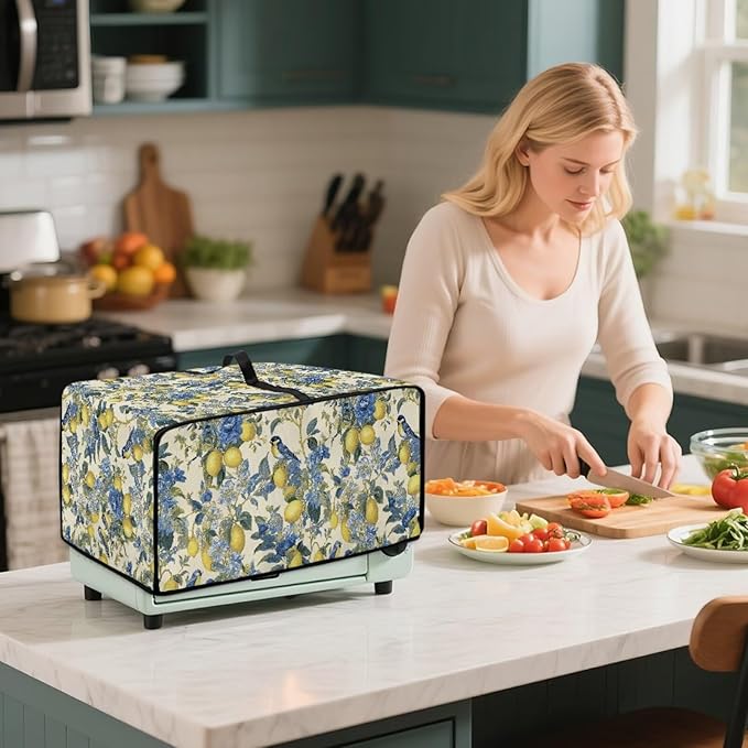 Lemon Floral Robin Bird Print Microwave Oven Dust Cover Heavy Duty Microwave - Image 4