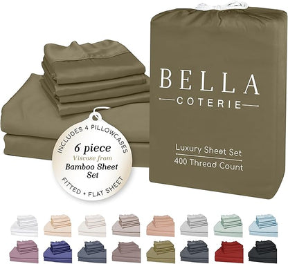 Bella Coterie 6 Piece Luxury Bamboo Viscose King Size Sheet Set | 100% by BC