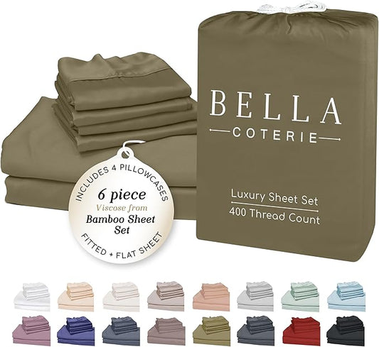 Bella Coterie 6 Piece Luxury Bamboo Viscose King Size Sheet Set | 100% by BC