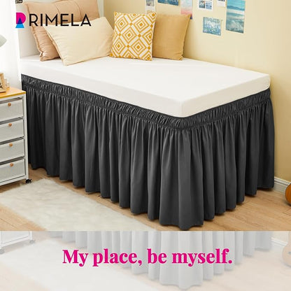RIMELA Dorm Bed Skirt Twin XL 32 Inch Drop, Dark Grey Bedskirt Solid Silky - Image 3
