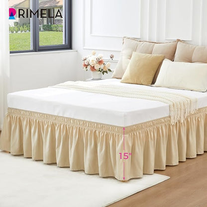 RIMELA Oatmeal Bed Skirting Queen Size Bed Skirt 15 Inch Drop, Wrap Around - Image 4