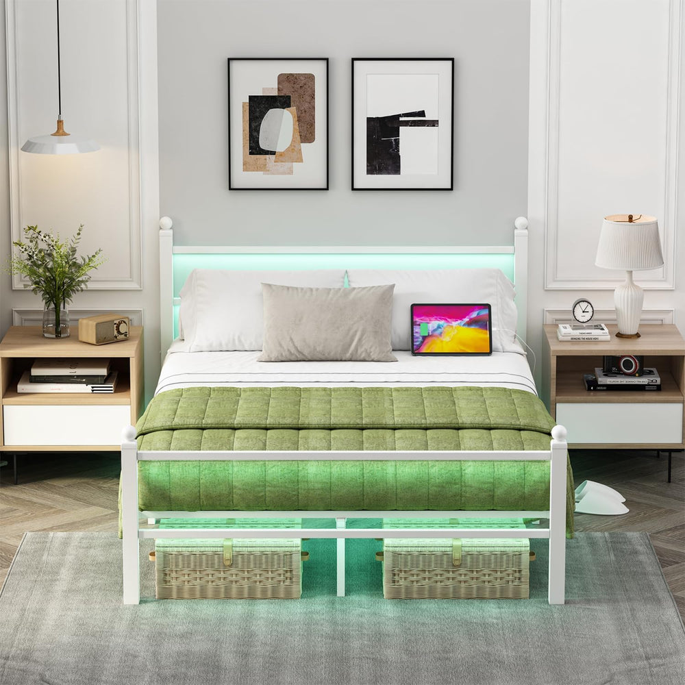 Jenmit Full Size Bed Frame with Charging Station & LED Lights,Full Metal ...