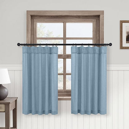 Blue Linen Pleated Curtains for Kitchen Farmhouse Country 30 Inch Length 2 by DANCURTON