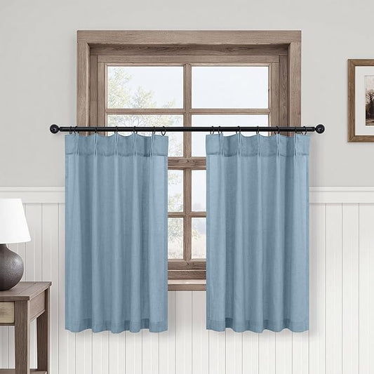 Light Blue Kitchen Curtain 24 Inch Length by DANCURTON