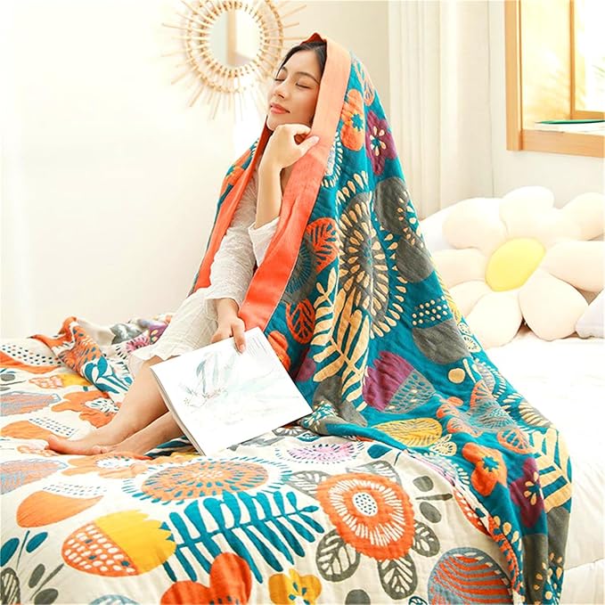 Boho Throw Blanket 60''x80'' for Bed Couch, Floral Muslin Bed Blankets Boho - Image 6